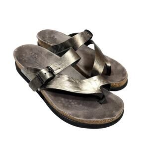 Mephisto Helen Sandals Silver Gray Leather Cork Footbed Women's Size 39